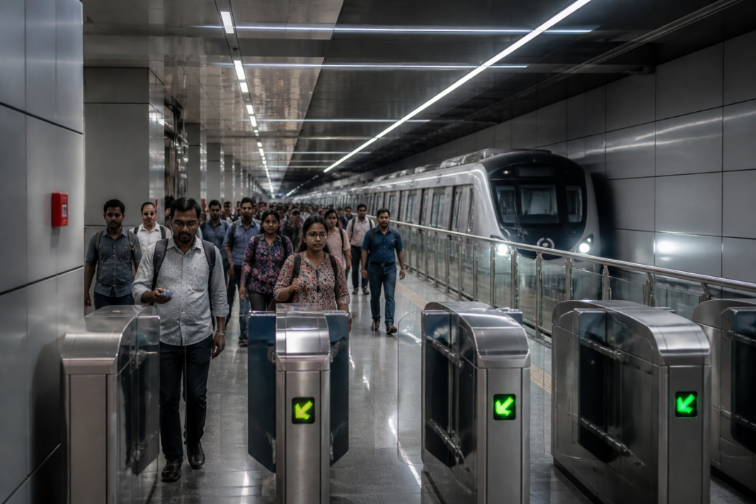 Mumbai Metro 3 train serving passengers on the Aarey-Cuffe Parade corridor
