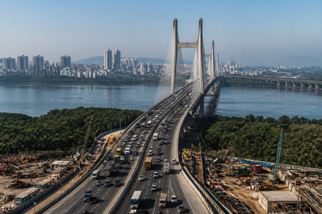 Kopri-Patni Creek Bridge project connecting Thane and Navi Mumbai across the creek