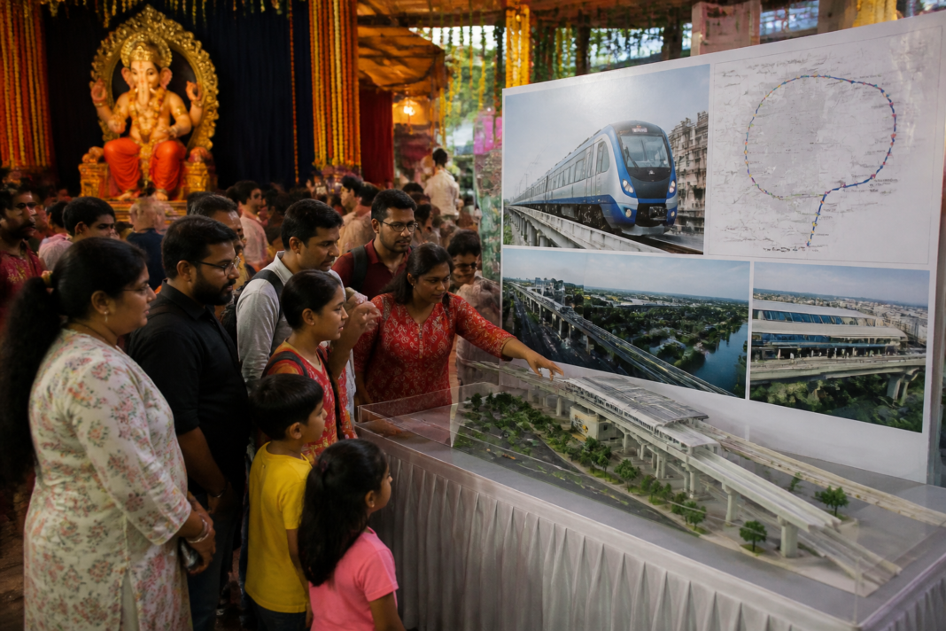Thane Ring Metro awareness stall at a Ganeshotsav venue in Thane
