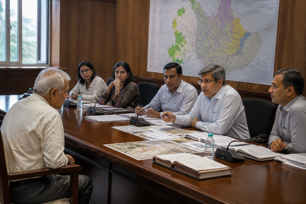 Bhayander land dispute discussed at a Maharashtra government office meeting
