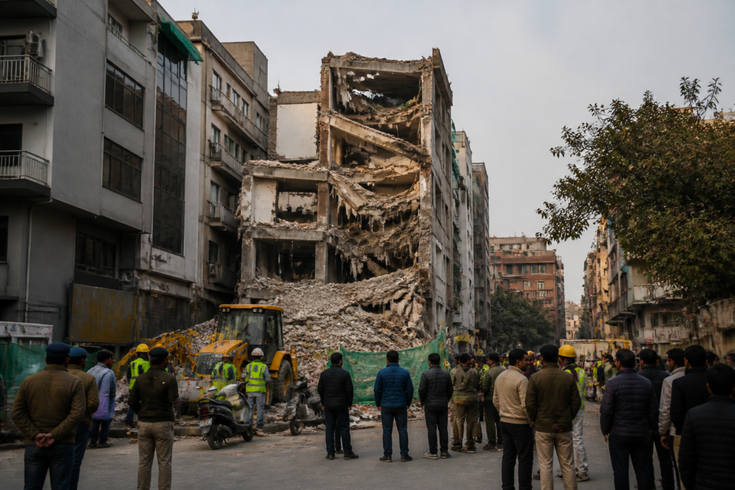 Satya Niketan collapse site near Delhi University’s South Campus and surrounding student housing