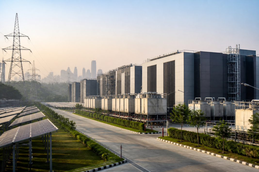 EQT India investment in a modern Indian data centre with renewable energy infrastructure