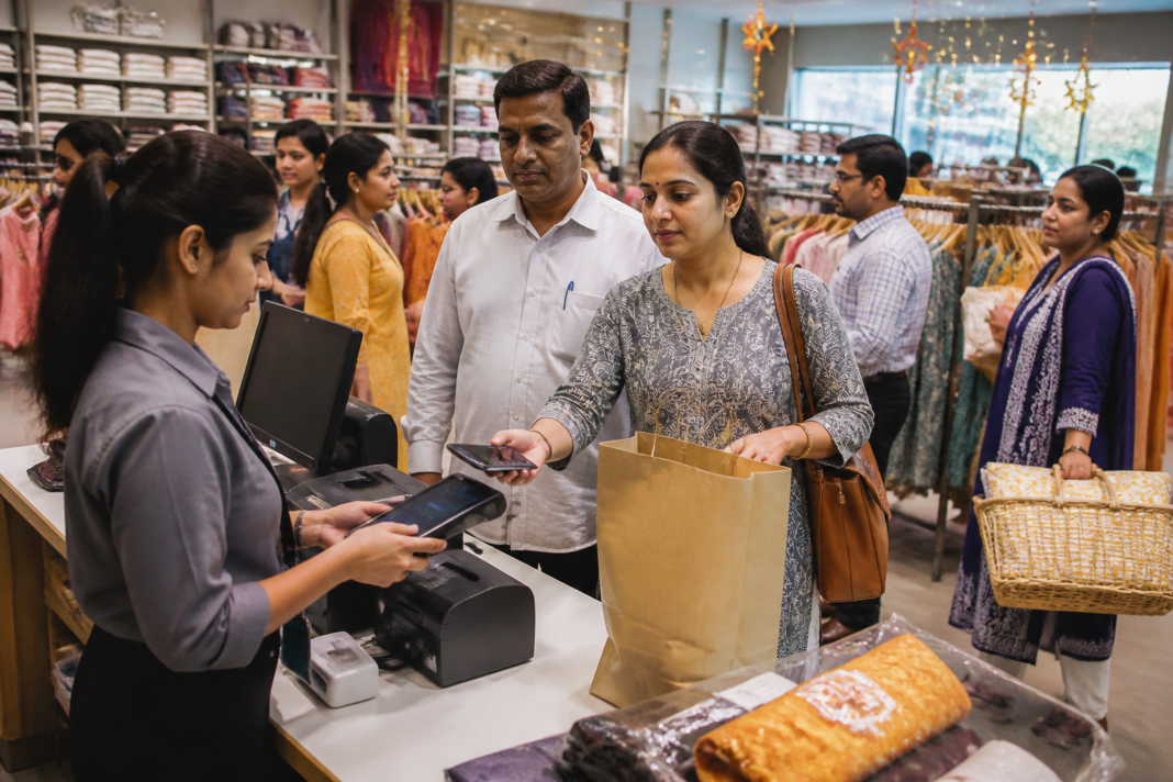 UPI MDR impact on festive retail shopping at an Indian department store checkout
