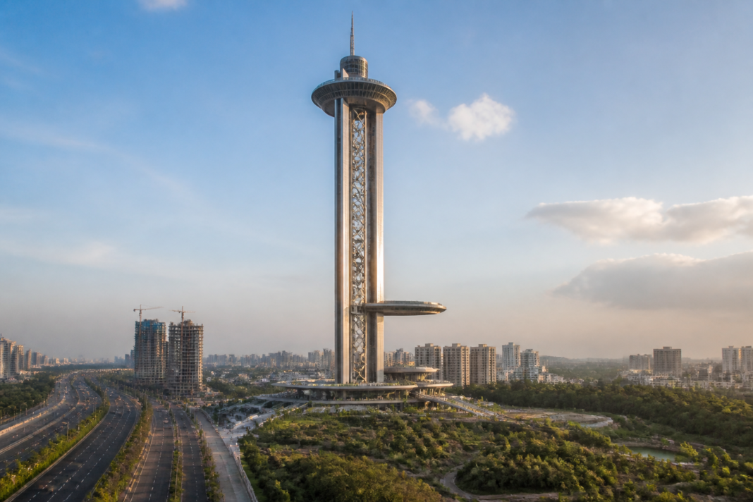Bengaluru skydeck concept near western Bengaluru with highways and surrounding urban development