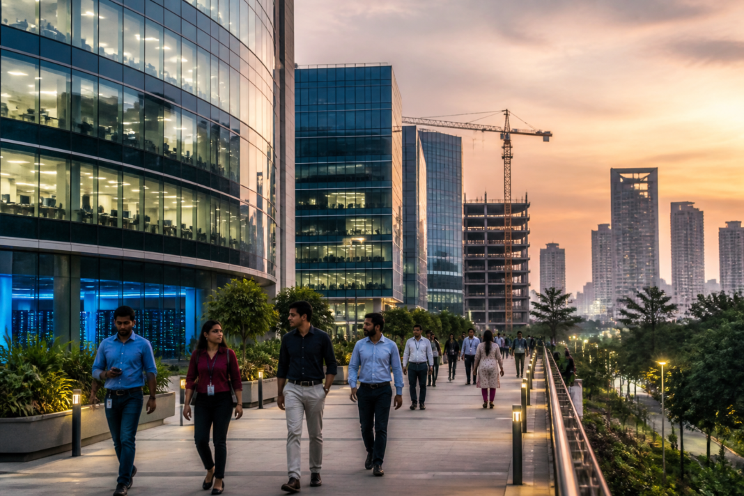 Telangana GCC policy represented by Hyderabad’s technology offices and urban skyline