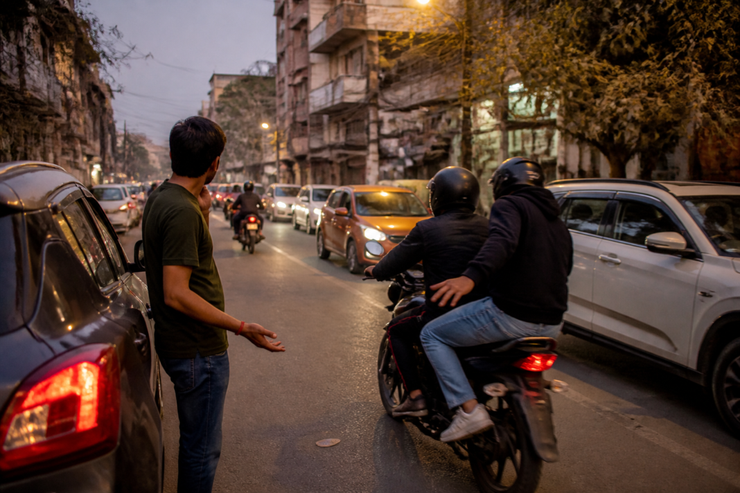 Delhi mobile snatching CCTV scene near a parked car in Mukherjee Nagar