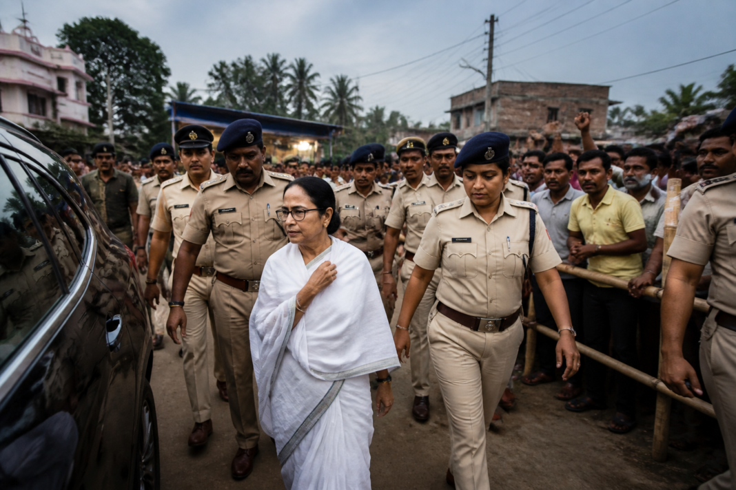 Mahua Moitra security incident outside a political meeting venue in Tehatta, Nadia