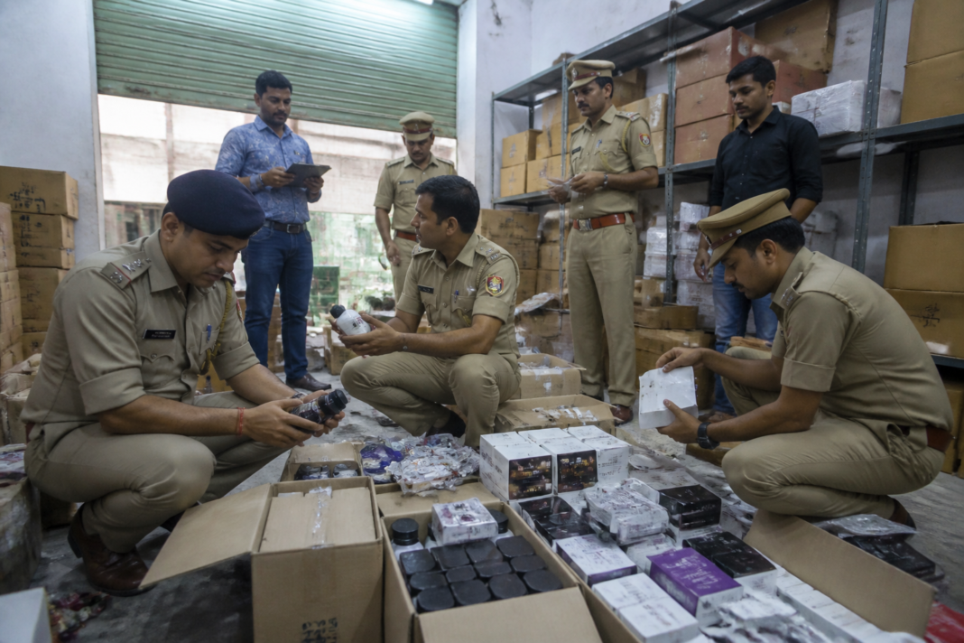 Ghaziabad counterfeit supplements seized during a police raid on an alleged illegal warehouse