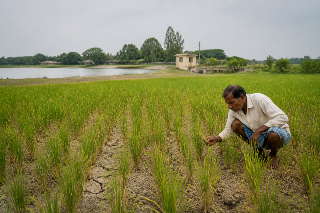 India rice production fields affected by weak monsoon rainfall and lower yields