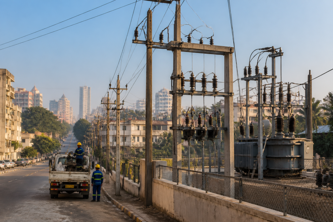 BESCOM profit story showing Bengaluru electricity distribution infrastructure and urban power lines