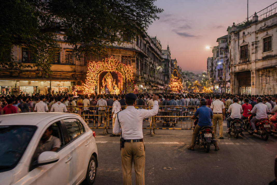 Pune Ganeshotsav traffic changes restricting vehicles on a crowded central Pune road