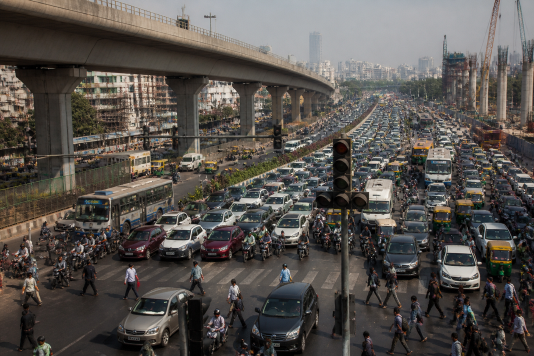 Bengaluru mobility plan concept showing congested roads, flyovers and integrated urban transport