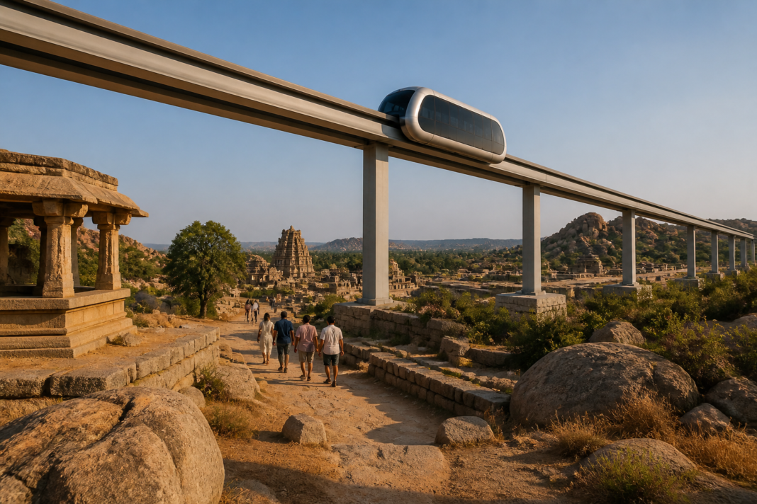 Elevated pod transport concept for tourist movement near Hampi in Karnataka