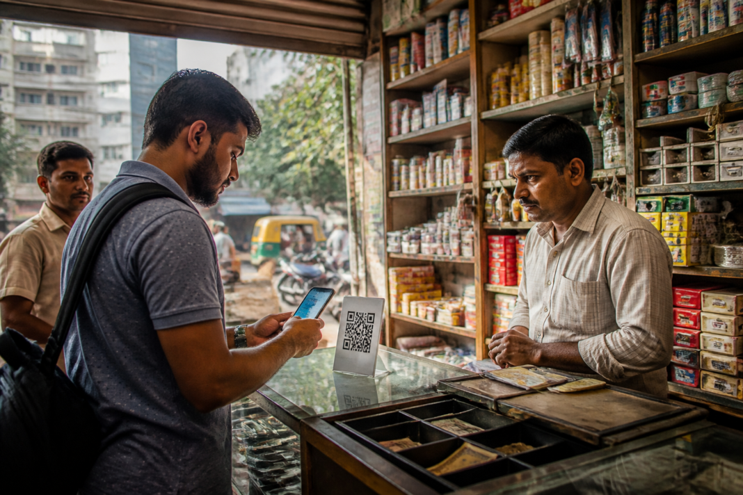 UPI MDR charge concerns at a small retail shop with a customer paying digitally