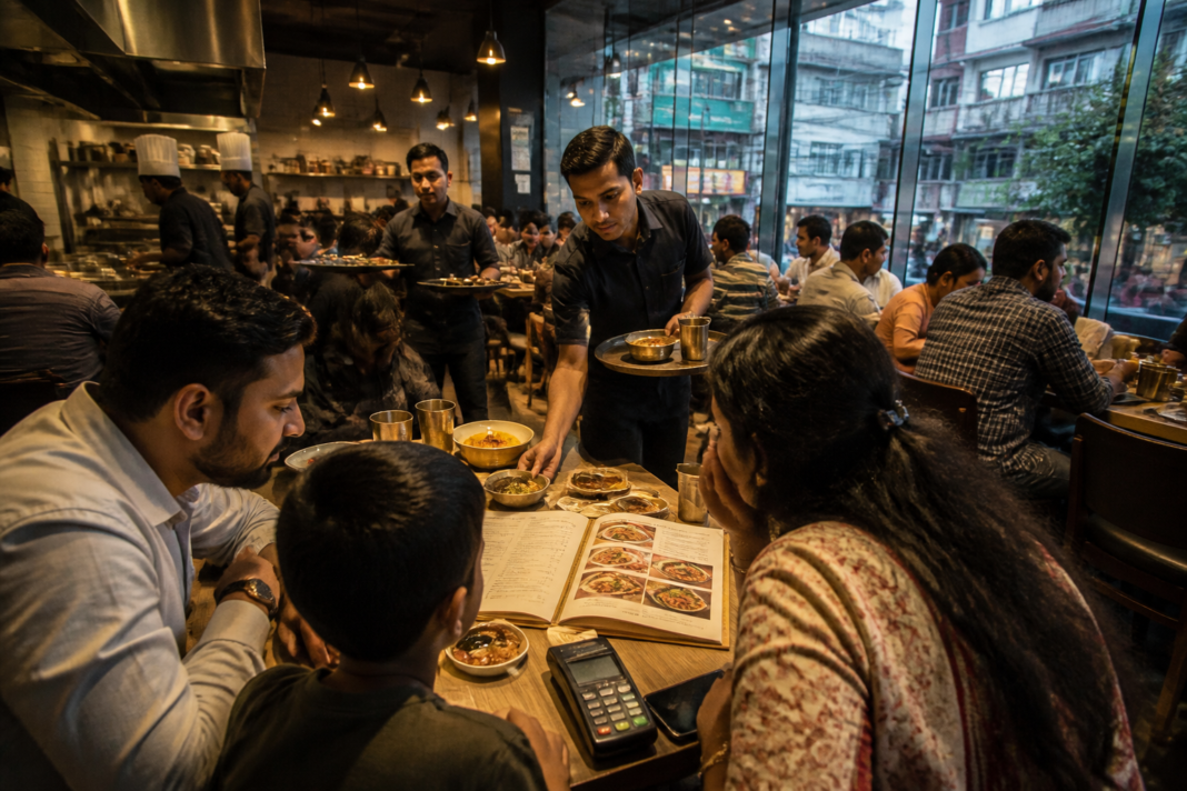 Restaurant menu prices held steady at an urban Indian cafe despite rising operating costs