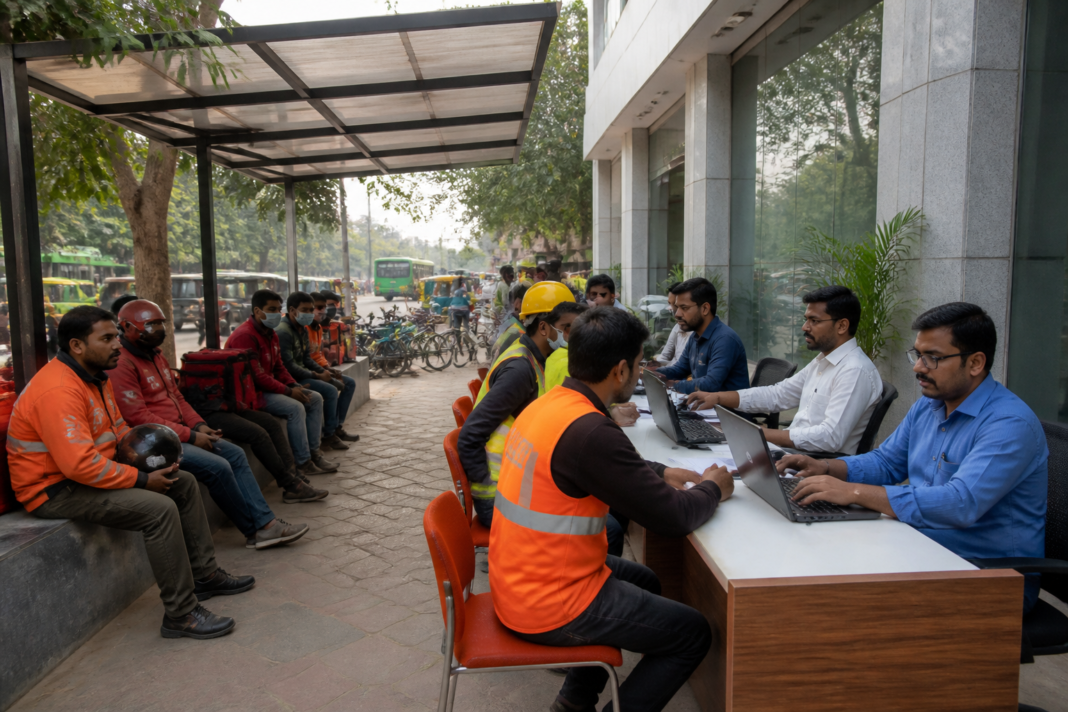 Delhi government initiatives including a worker facilitation centre and gig workers’ rest area