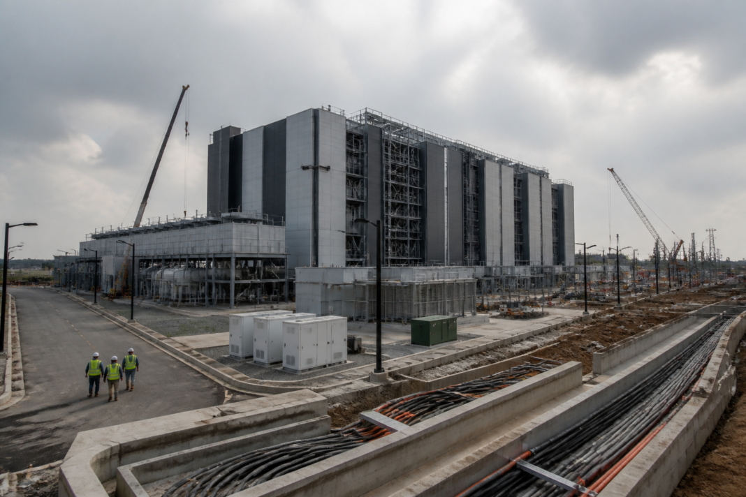 India data centre financing represented by a large server facility under construction
