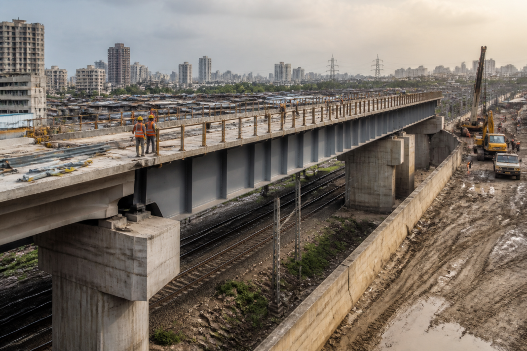 Sion railway bridge reconstruction over Mumbai railway tracks
