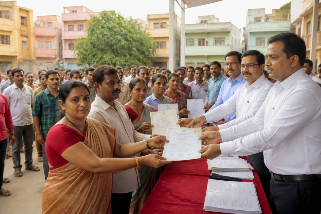 Visakhapatnam house-site rights beneficiaries at a government housing regularisation programme