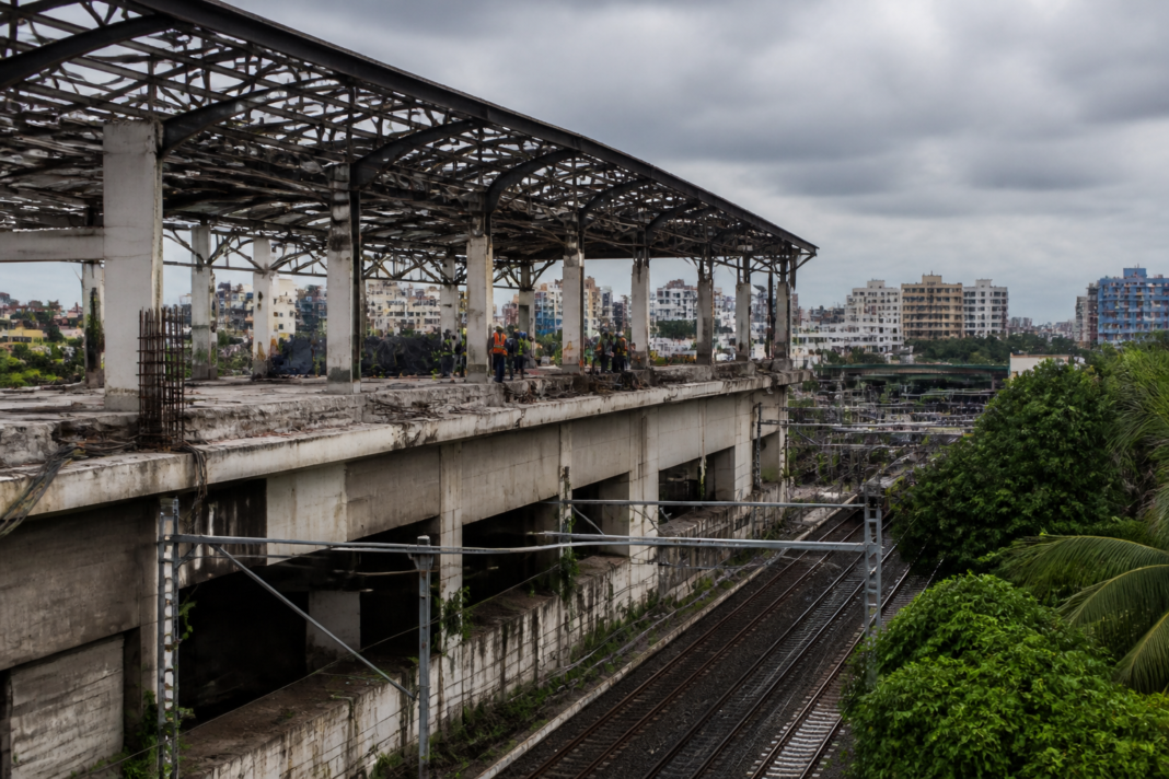 Kavi Subhash Metro station in New Garia undergoing platform reconstruction in Kolkata.