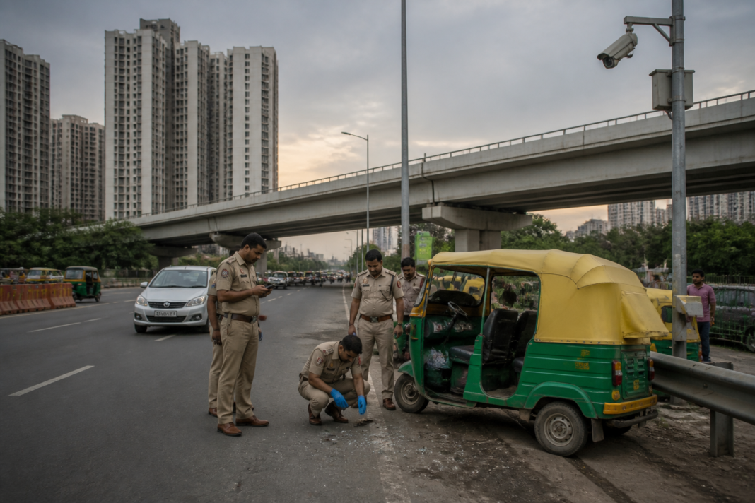 Noida FNG Expressway assault investigation near an urban road and auto-rickshaw