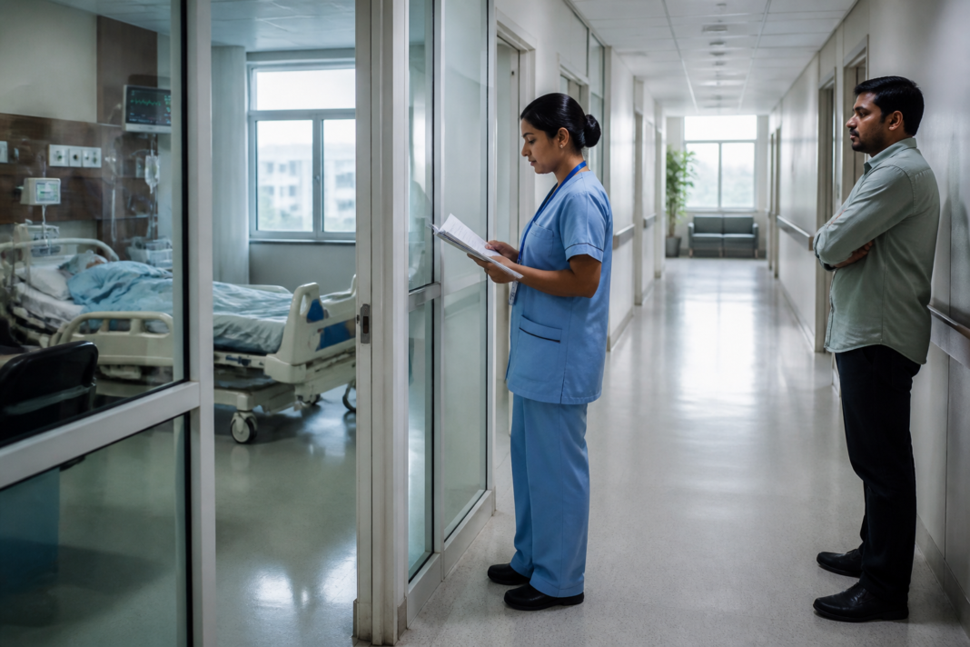 West Bengal healthcare compensation debate inside a private hospital room