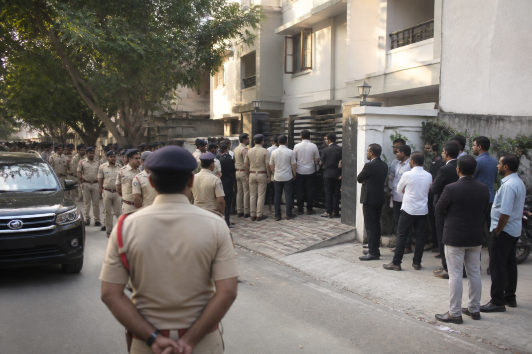 Manne Krishank arrest outside a Hyderabad residence as police and BRS workers gather