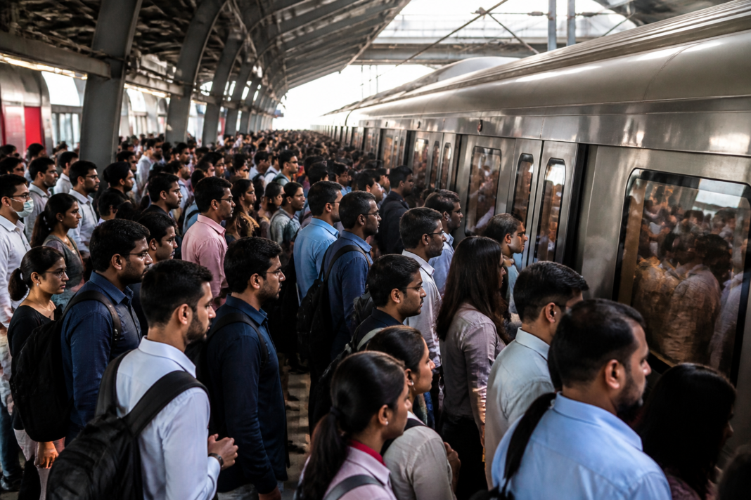 Crowded Delhi Metro passengers during the DTC bus strike