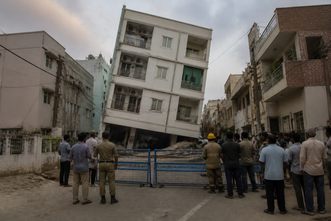 Gopanpally building tilt prompts evacuation in Hyderabad