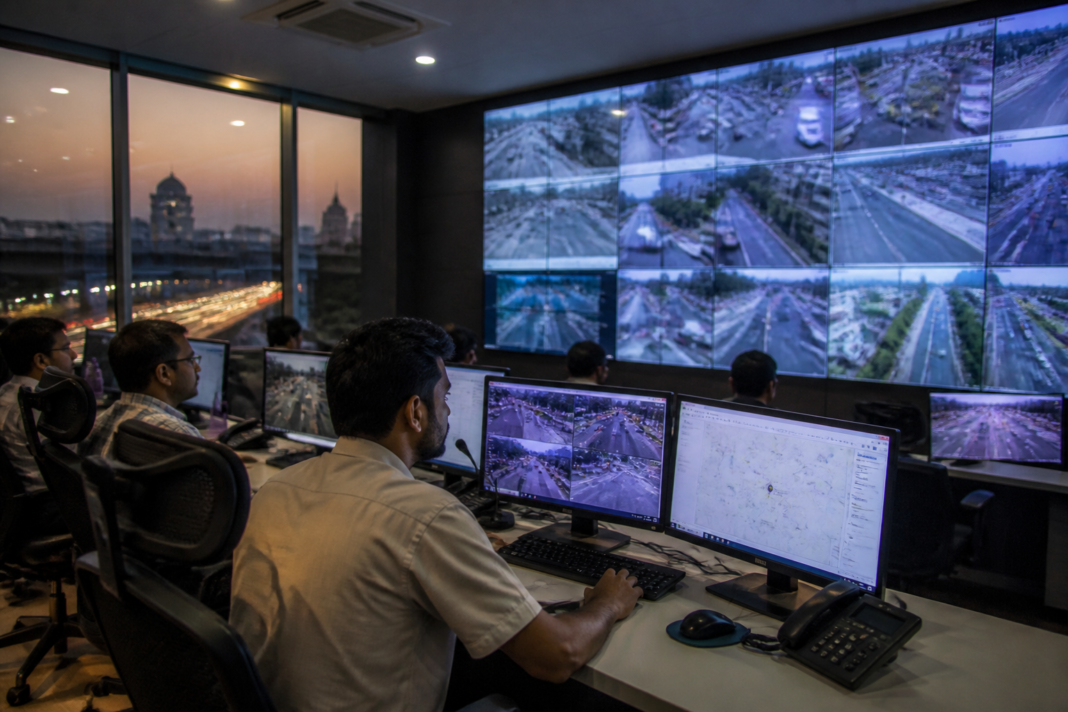 Live traffic control room operators monitoring roads across West Bengal from Salt Lake