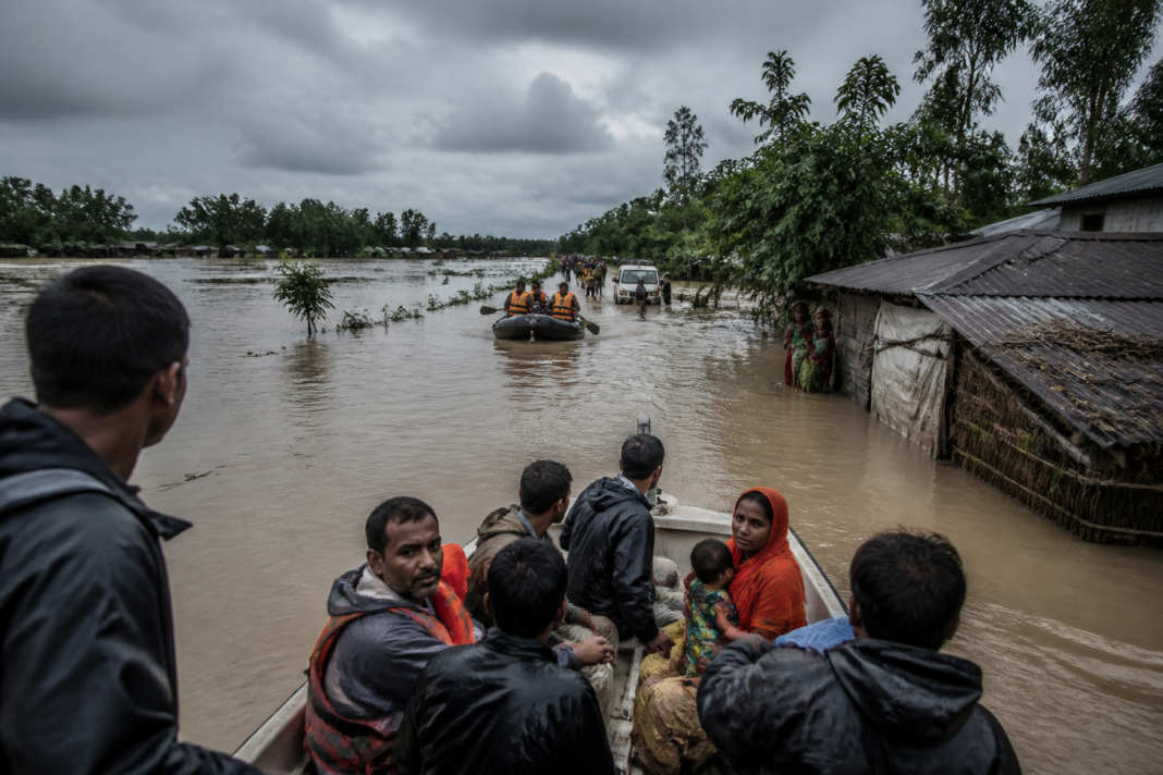 Flooded Bhutni Char area in Malda amid the river erosion crisis and rescue operations.