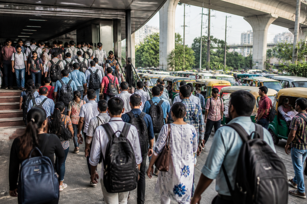 DTC bus strike drives crowds towards a busy Delhi Metro station