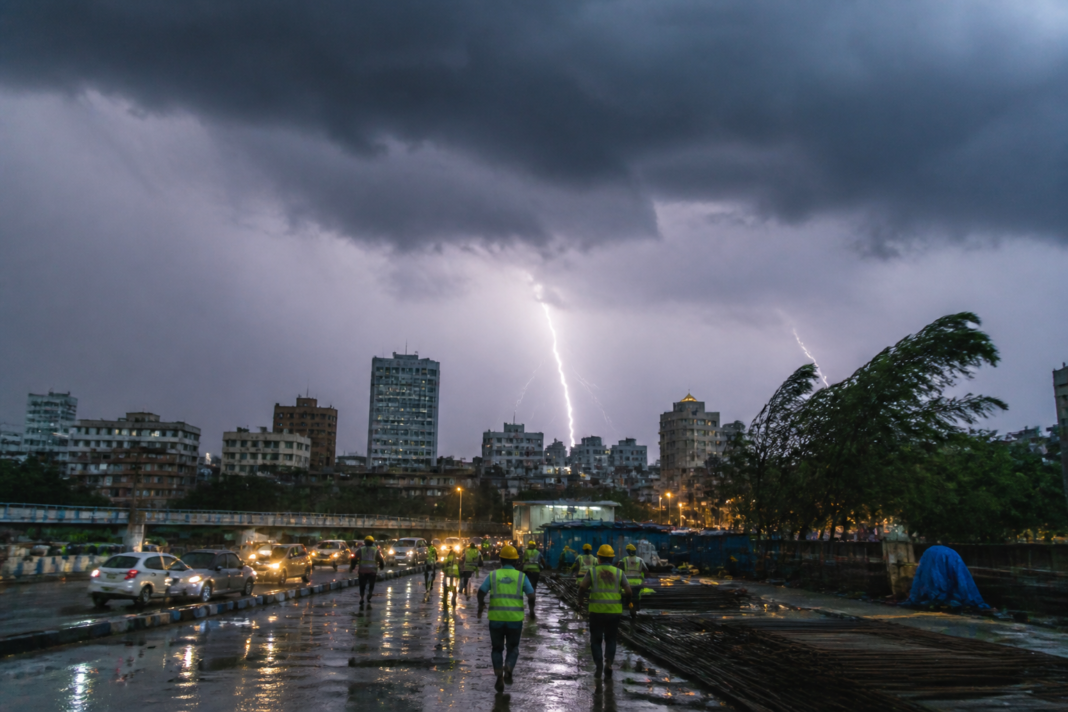 Kolkata lightning hotspot beneath dark pre-monsoon thunderclouds over the city skyline