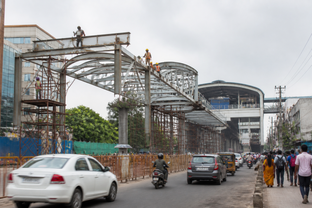 Velachery foot-overbridge construction near the MRTS station in Chennai