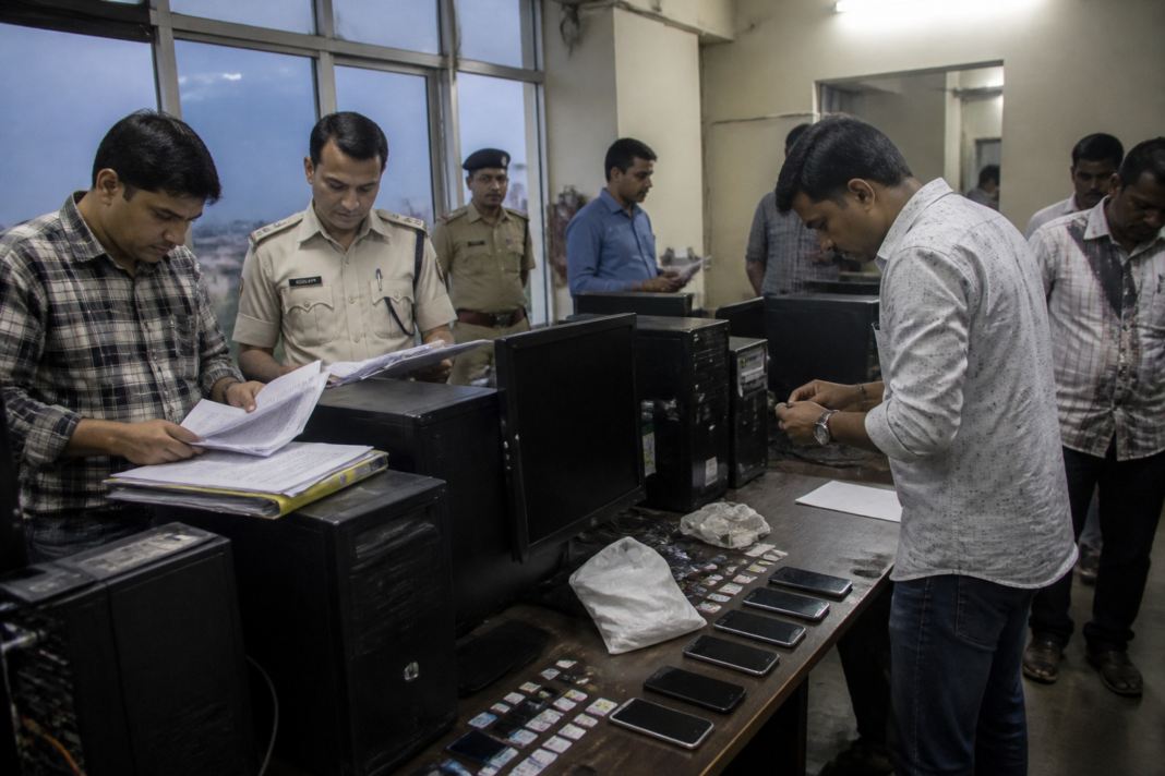 Bardhaman loan fraud call centre raid with police-seized phones and computers