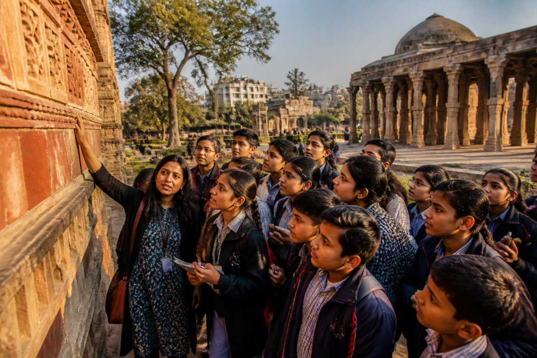 Students on a Delhi heritage walk as part of the new Delhi Heritage Clubs programme.