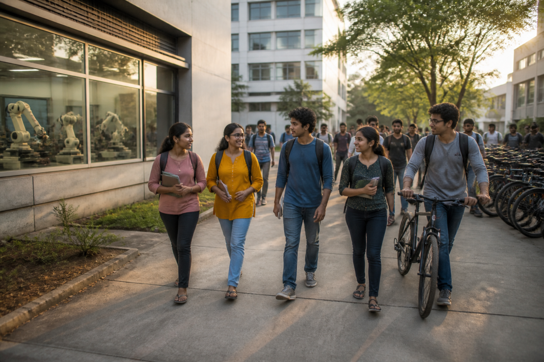 Maharashtra engineering enrolment students at a busy university campus