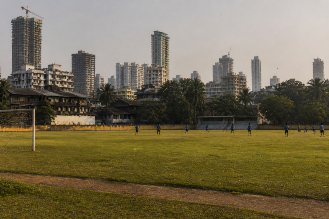 Neville D'Souza football ground at Bandra Reclamation amid Mumbai's urban landscape