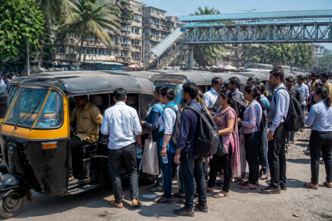 Vasai-Virar auto fare hike affecting commuters at a busy shared-rickshaw stand