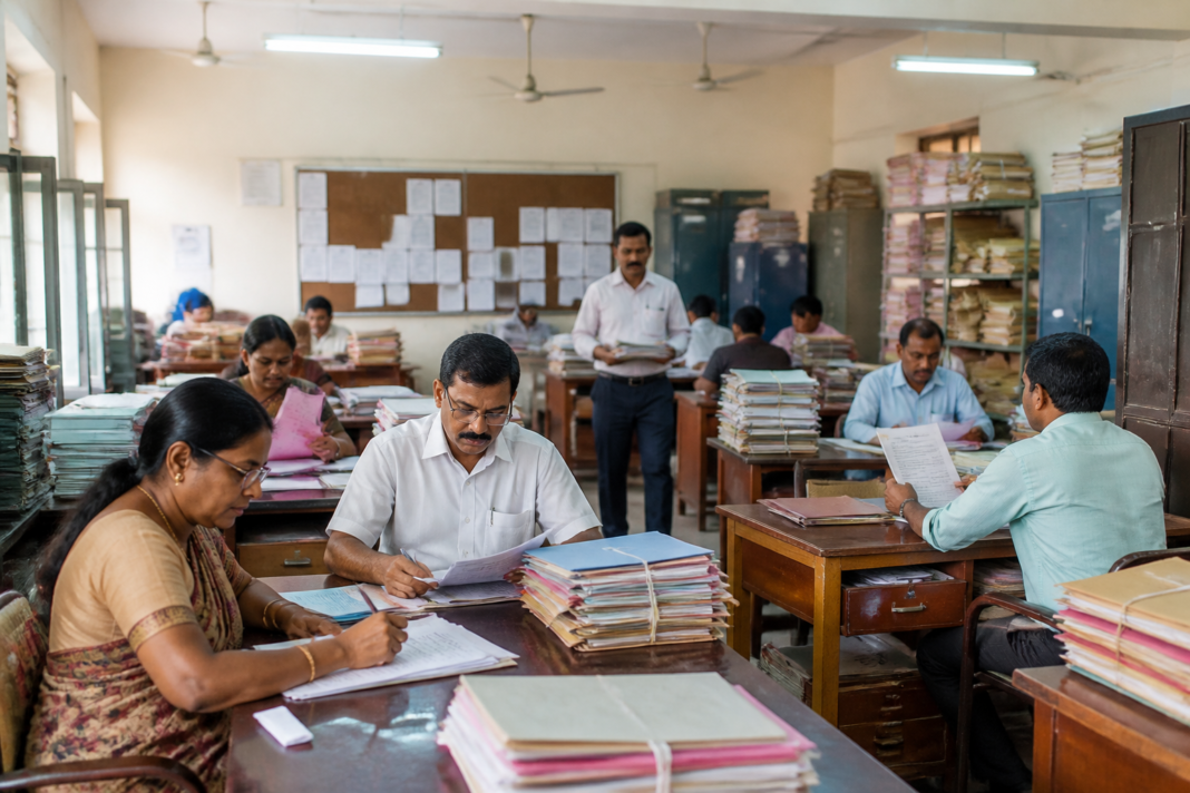 Tamil Nadu government employees transfer review at a state government office