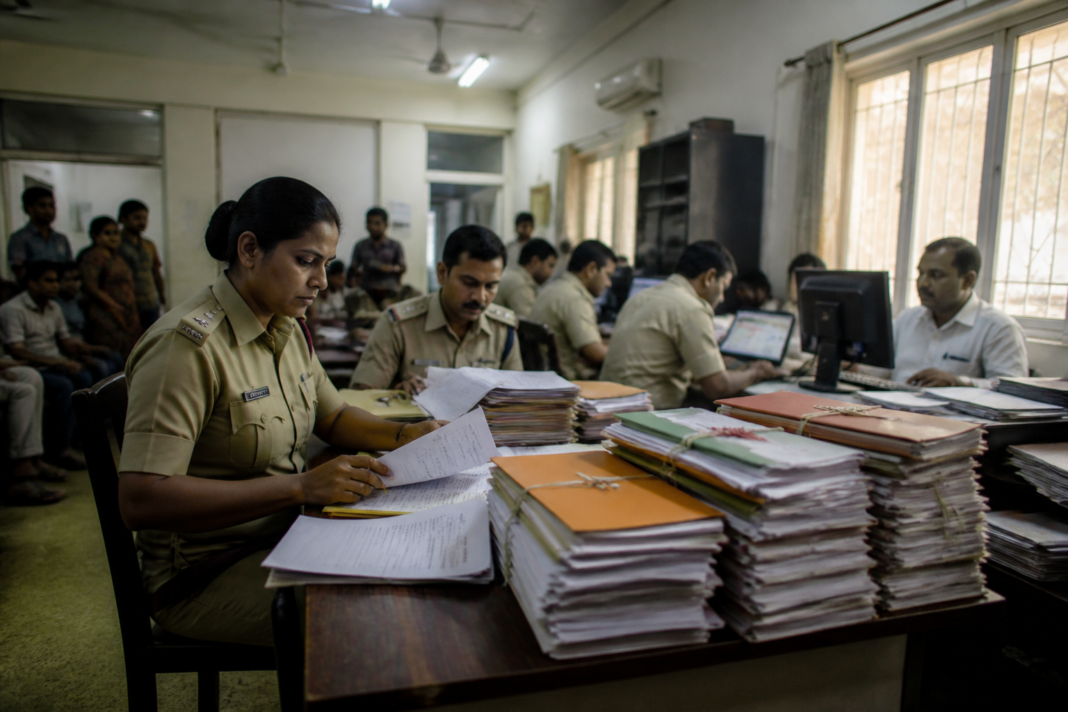 Kolkata passport backlog represented by a police verification office handling passport documents