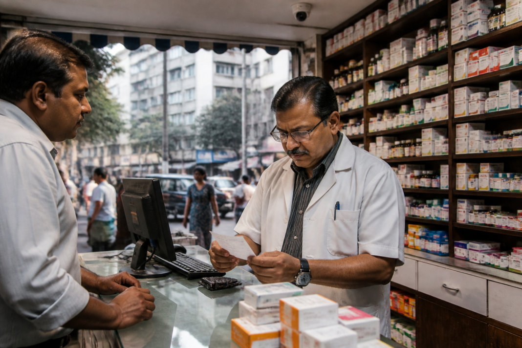 Mumbai prescription medicines being dispensed at a neighbourhood chemist shop