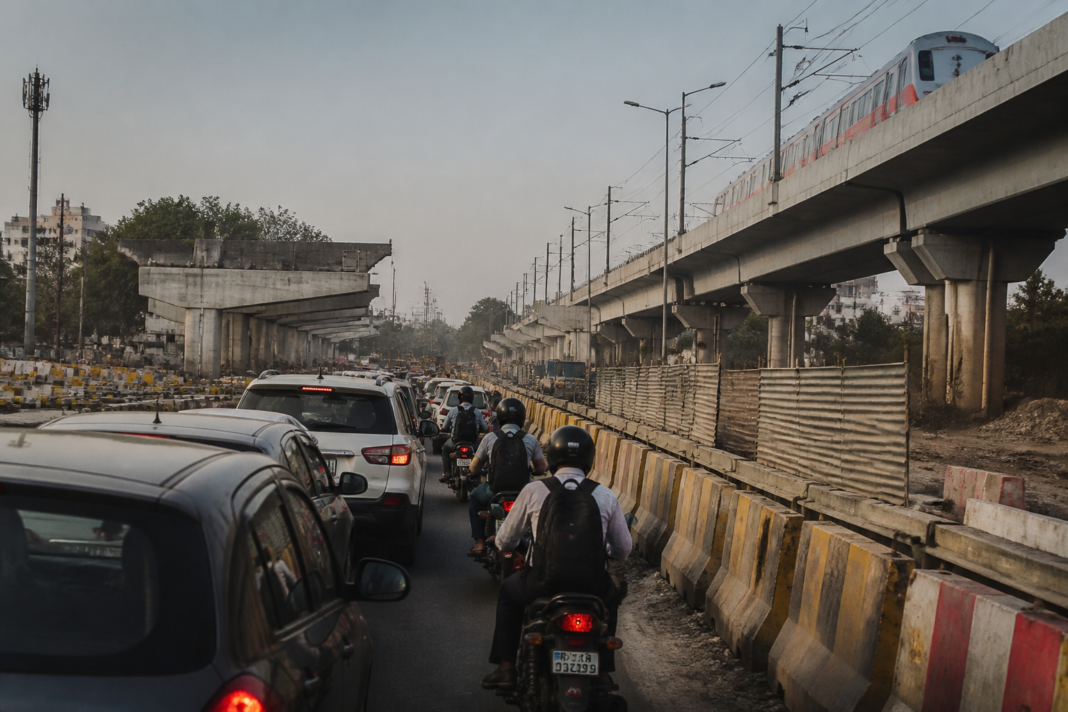 Kalka Ji flyover closure affecting traffic near Modi Mill and Nehru Place in South Delhi
