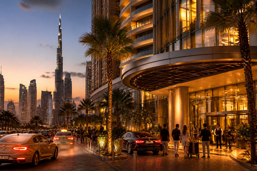Dubai hotel skyline showing recovering hospitality demand and pressure on Dubai hotel rates