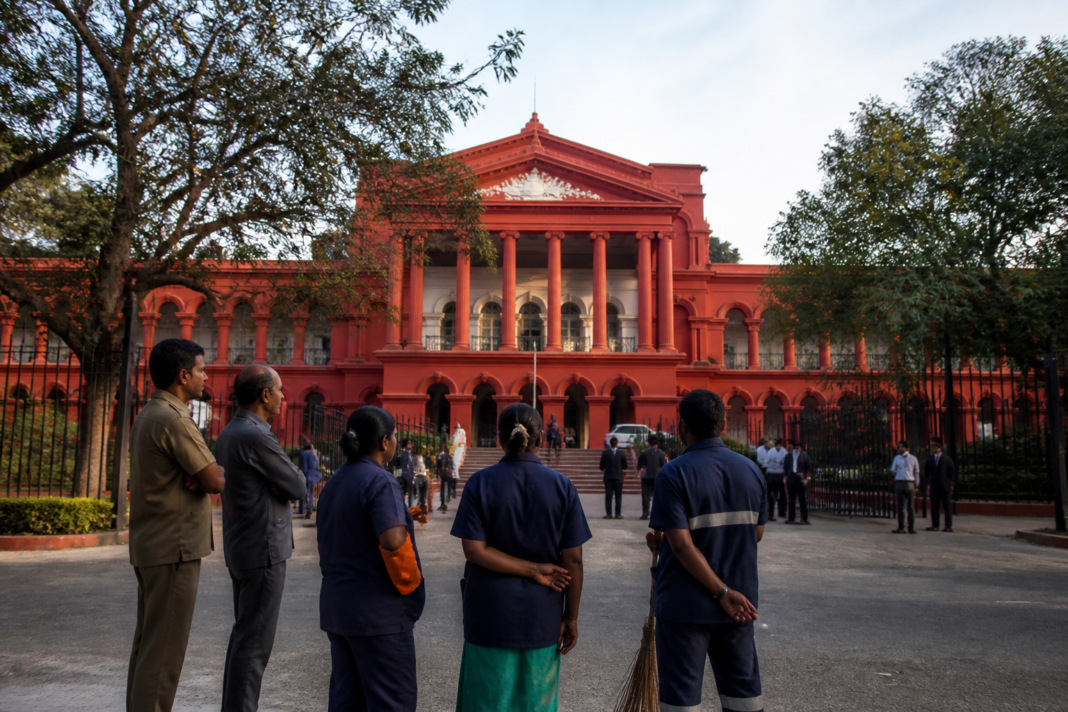 Karnataka High Court building linked to the minimum wage dispute involving civic workers