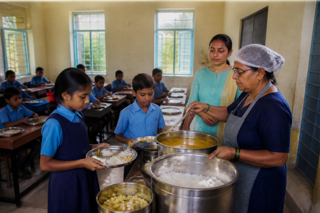 PM Poshan Yojana school meal served to students in a Maharashtra classroom