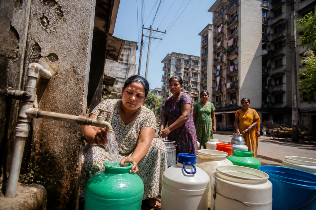 Panvel water crisis affecting residents at a household tap in a CIDCO colony
