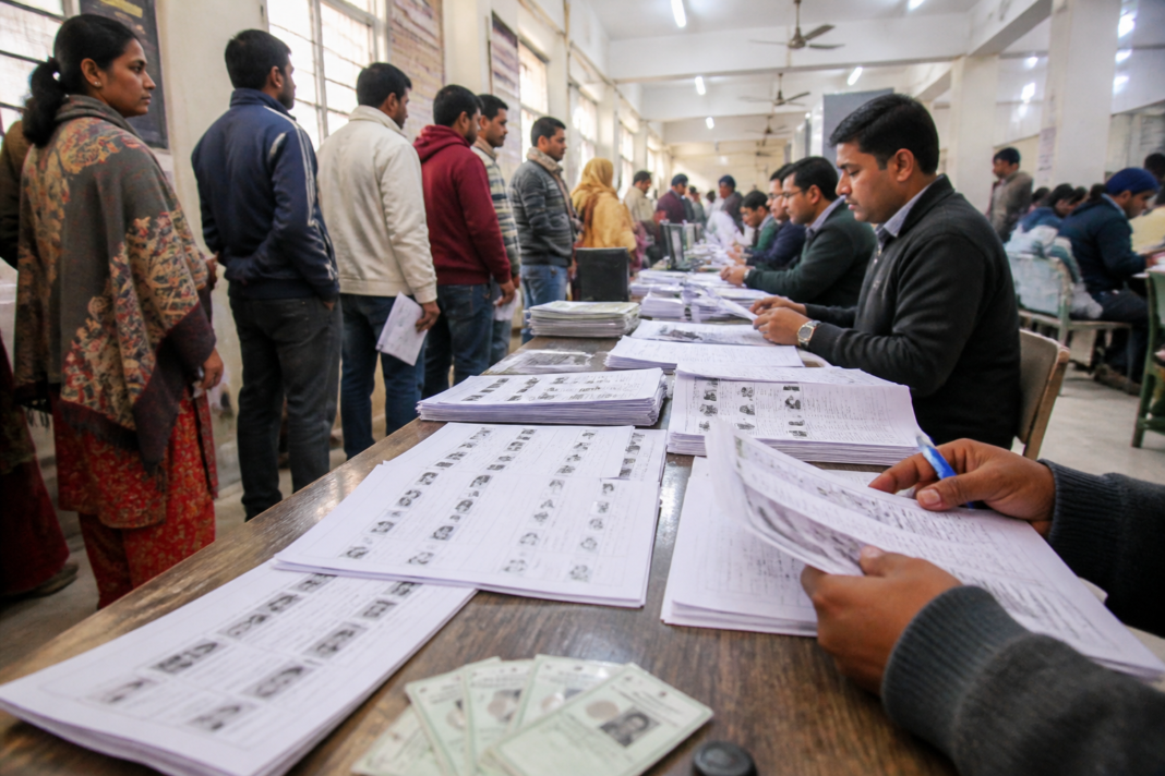 Delhi SIR notices and voter-list verification documents at an election office