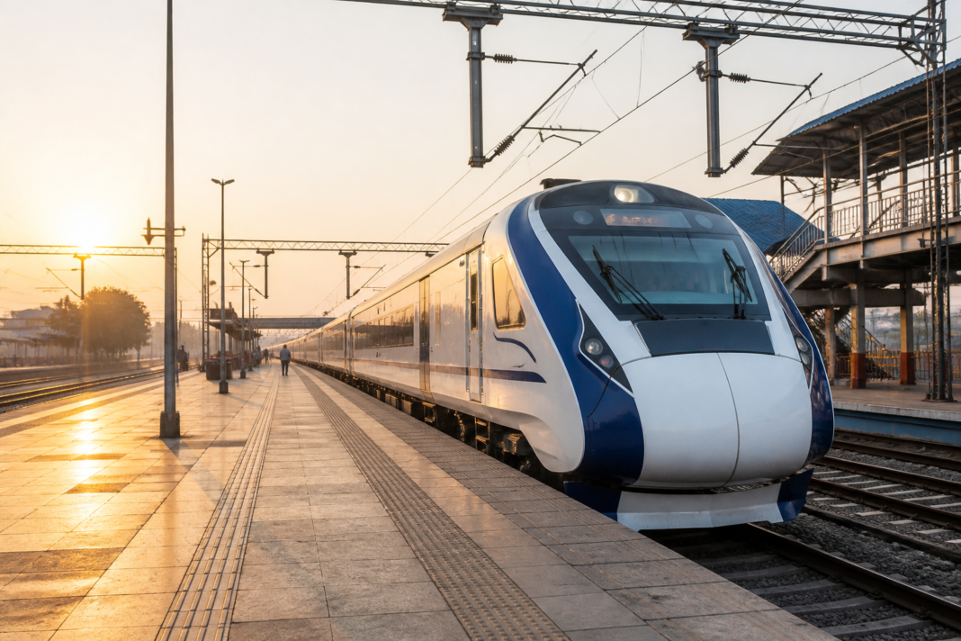 Vande Bharat Express train at an Indian railway station