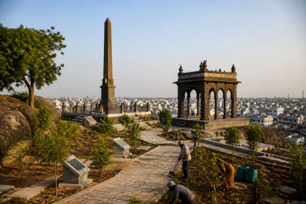 Raymond’s Tomb heritage precinct on Asmangadh Hillock in Hyderabad undergoing conservation and landscaping works.